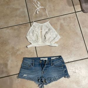 Super cute summer outfit bullhead shorts and tiny halter top